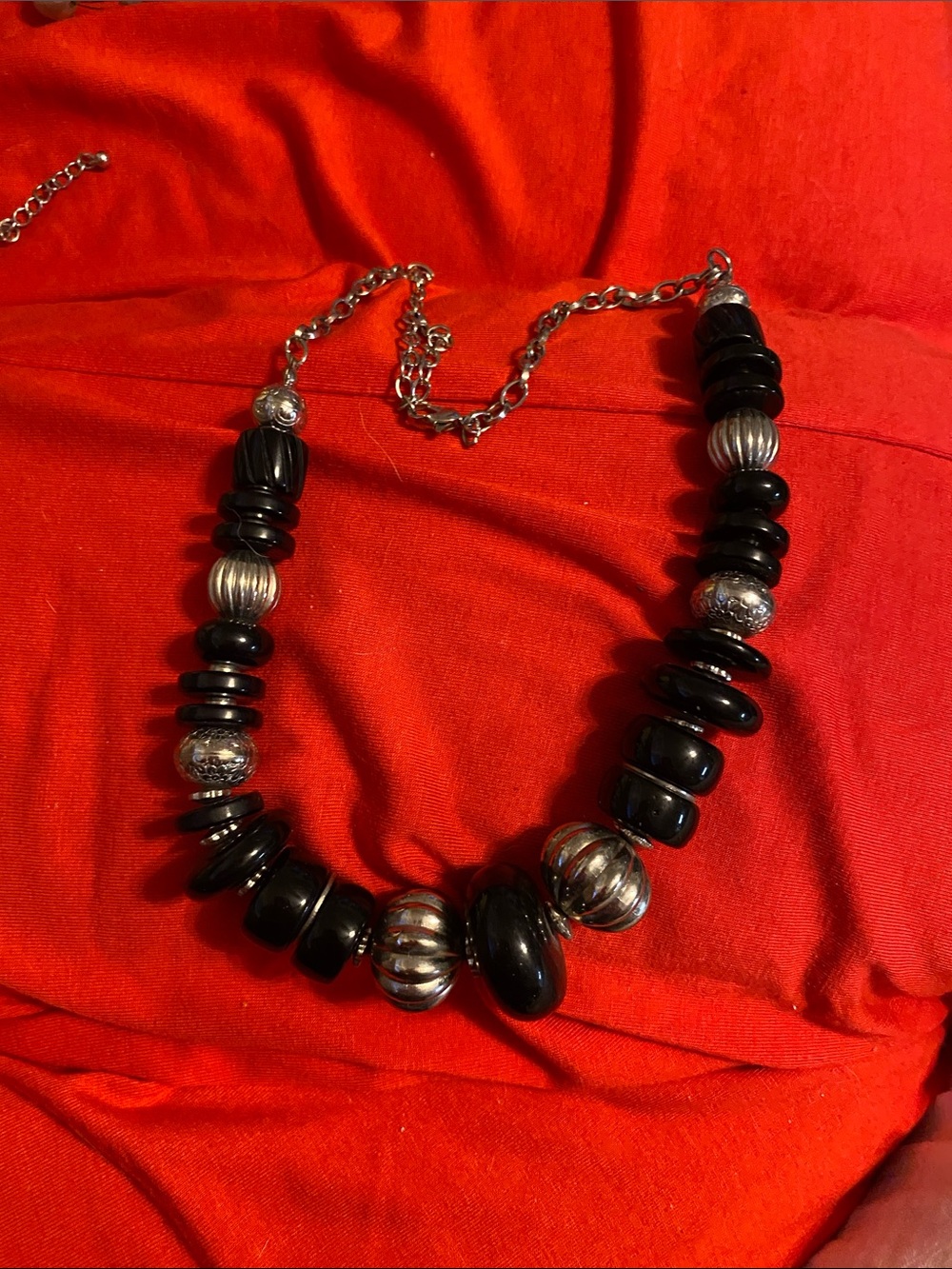 Black and Silver Beaded Statement Necklace - Women Jewelry